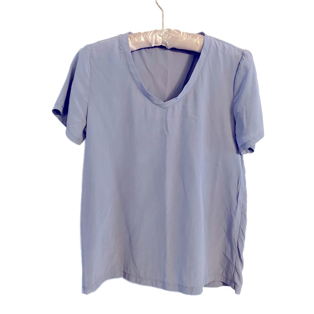 Light Blue Women's Washed Silk Pullover V-Neck Top